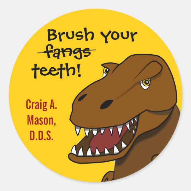 T-rex Dinosaur Brosse-Tête Dentiste Sticker (Devant)