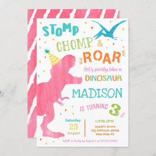T Rex Dinosaur Fille Anniversaire Invitations