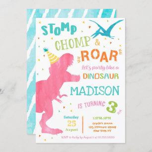 T Rex Dinosaur Invitations de fête d'anniversaire