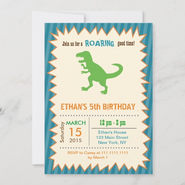 T Rex Dinosaur Invitations de fête d'anniversaire (Devant)