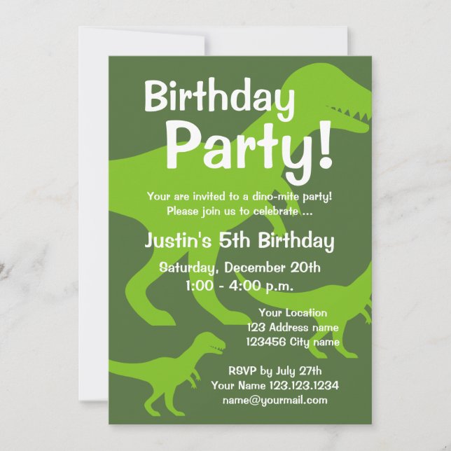 T-Rex Dinosaur invitations pour fêtes d'anniversai (Devant)