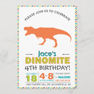 T-Rex Dinosaur Orange Green Invitation moderne