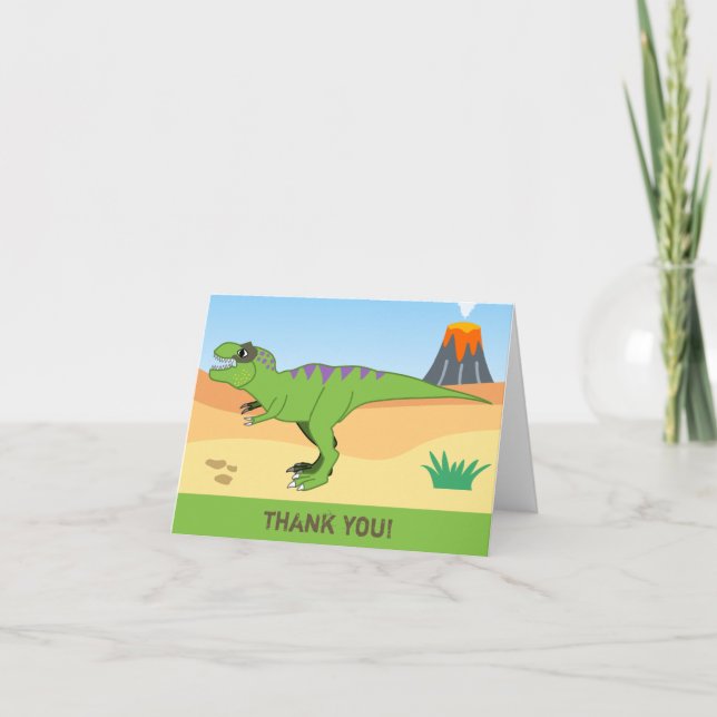 T-Rex Dinosaur & Volcano Anniversaire Merci Cartes (Devant)