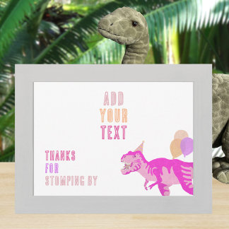 T-Rex Pink Dino 5x7 Paysage Carte à signe modifiab