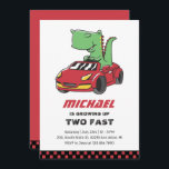 T-Rex Race Car Deux Jeunes Garçons Invitation Anni<br><div class="desc">Conception sympa pour les enfants,  les garçons ou les filles qui aiment la course automobile,  voiture de sport,  vitesse et voiture de jouets de conduite. Parfait pour la fête d'anniversaire du thème du constructeur. Vous pouvez customiser le libellé pour l'adapter à d'autres occasions.</div>