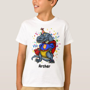 T-Rex Superhero 4e T-shirt anniversaire