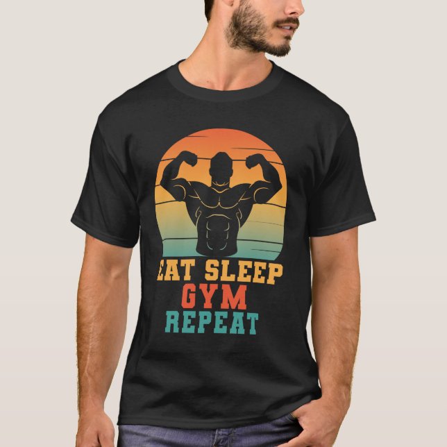 T-shirt Е à Sleep Gym Funny Gym Fitness Amateurs d'entraîn (Devant)