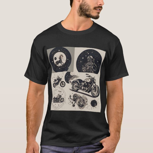 T-SHIRT オートバイと星座の図オリジナルTシャツ (Devant)