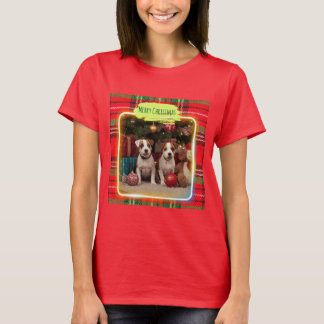T-SHIRT チェック柄がかわいいジャックラッセルテリアの子犬たちとクリスマス♡