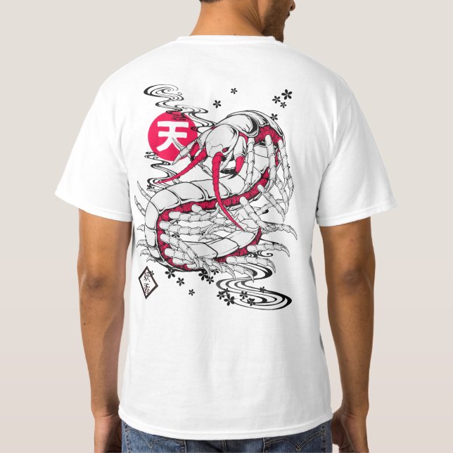 T-SHIRT 和柄 朱色の毘沙門天の使い 大ムカデ バックプリント (Dos)