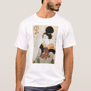 T-shirt 女 と 犬, 麿 femme et chien, Utamaro, Ukiyoe
