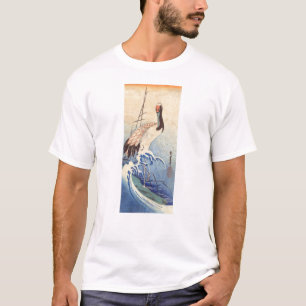 T-shirt 波 と 鶴, 広 重 grue et vagues, Hiroshige, Ukiyo-e