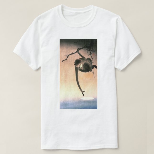 T-shirt 猿, 小 原 古 邨 singe atteignant la Lune, Ohara Koson (Design devant)