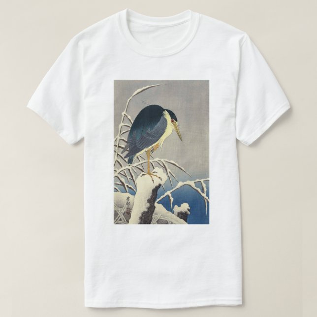 T-shirt 雪に青サギ, héron bleu de 小原古邨 dans la neige, Ohara (Design devant)