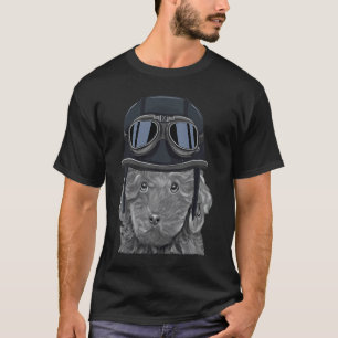 T-shirt 01 Caniche marron portant un casque de moto vintag