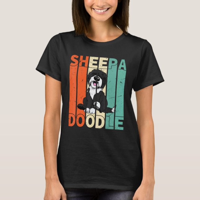T-shirt 01 Drôle de Sheepadoodle Caniche Noir Rétro Doodle (Devant)