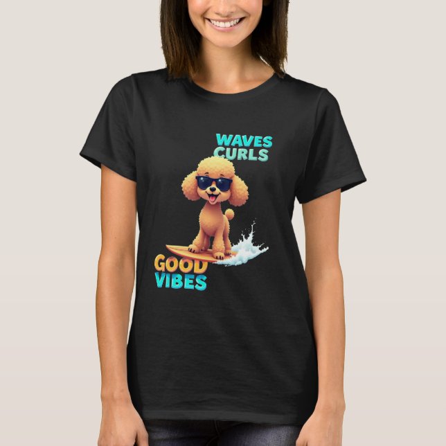 T-shirt 01 Poodle Cool Surfant Chien  1 (Devant)