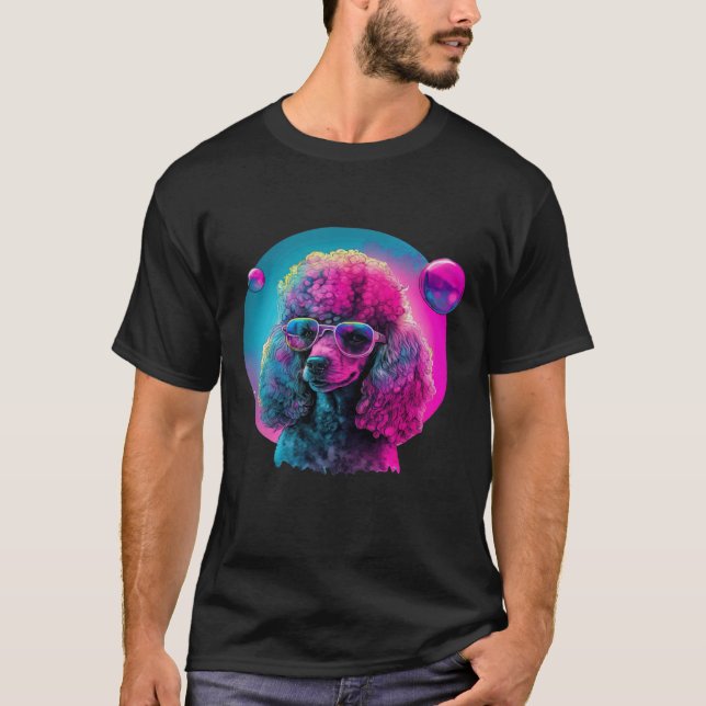 T-shirt 01 Poodle s Paysage de rêve Synthwave (Devant)