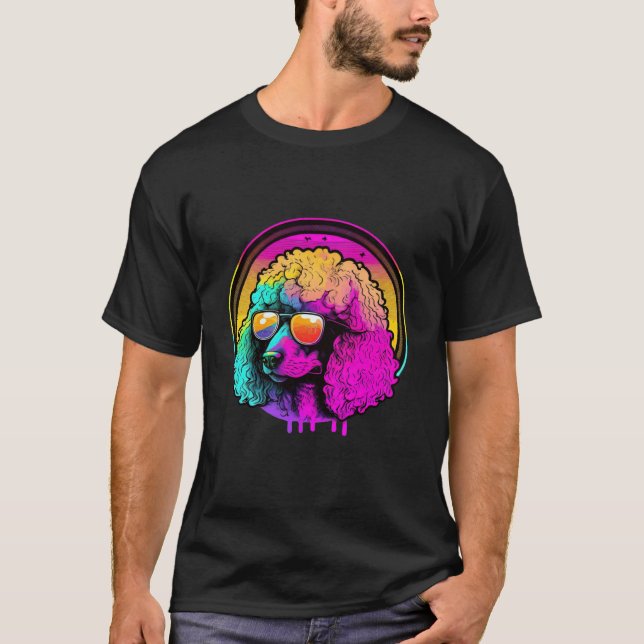 T-shirt 01 Retro Caniche Nuits Synthwave (Devant)