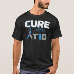 T-shirt 0 Cure T1d Gris Bleu Goutte de Sang Ruban Diabète 
