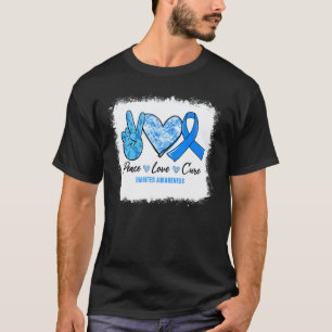 T-shirt 0 Éclairci Paix Amour Cure Ruban Bleu Diabète Pr