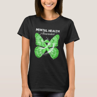 T-shirt 0 Ruban Vert Papillon Mignon Santé Mentale Sensibi