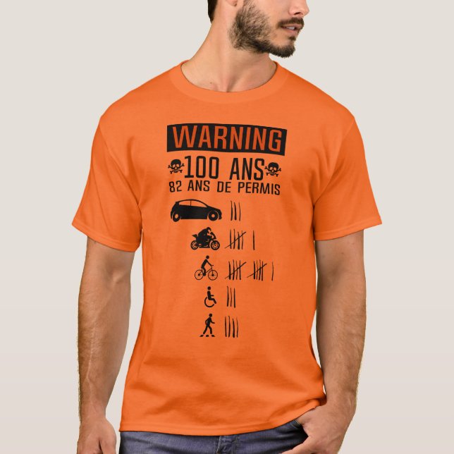 T-shirt 100 ans anniversaire permis conduire accident renv (Devant)