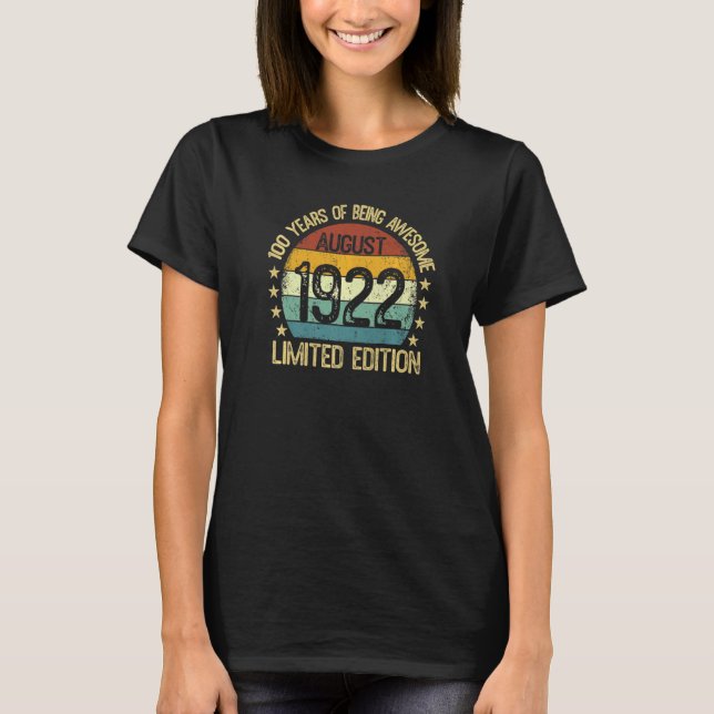 T-shirt 100 ans Vintage août 1922 100e (Devant)