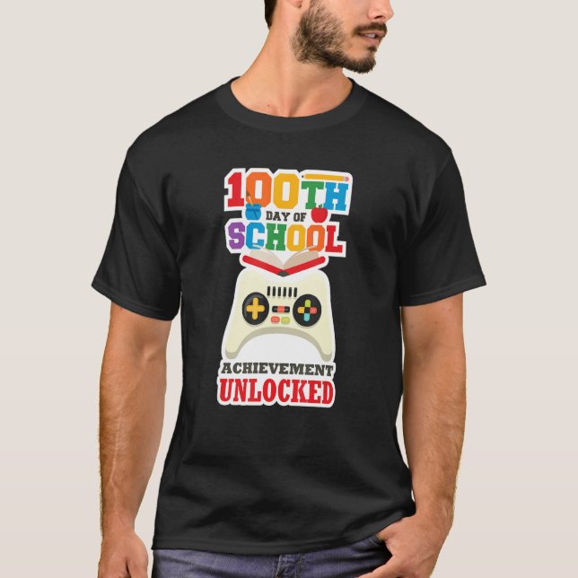 T-shirt 100 Day of School Achievement Unlocked Gamer (Devant)