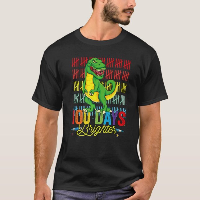 T-shirt 100 Days Brighter Dinosaur For Teachers And Kids S (Devant)