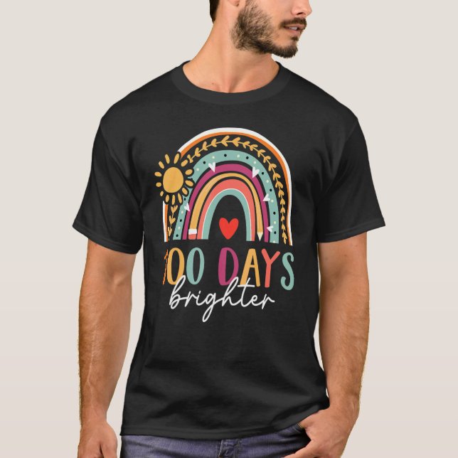 T-shirt 100 Days Brighter Happy 100 Days Of School Rainbow (Devant)