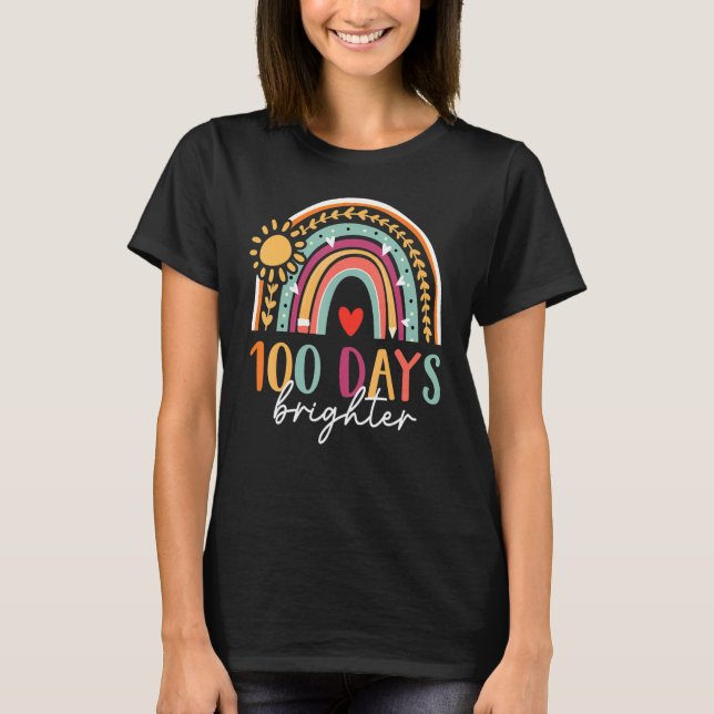 T-shirt 100 Days Brighter Happy 100 Days Of School Rainbow (Devant)