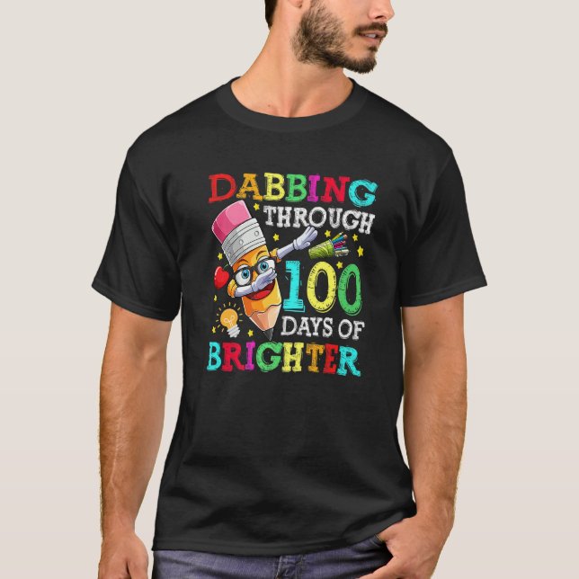 T-shirt 100 Days Brighter Pencils Dabbing 100 Days Kids Bo (Devant)