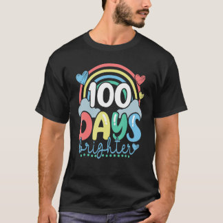T-shirt 100 Days Brighter Rainbow Teacher Student 100th Da