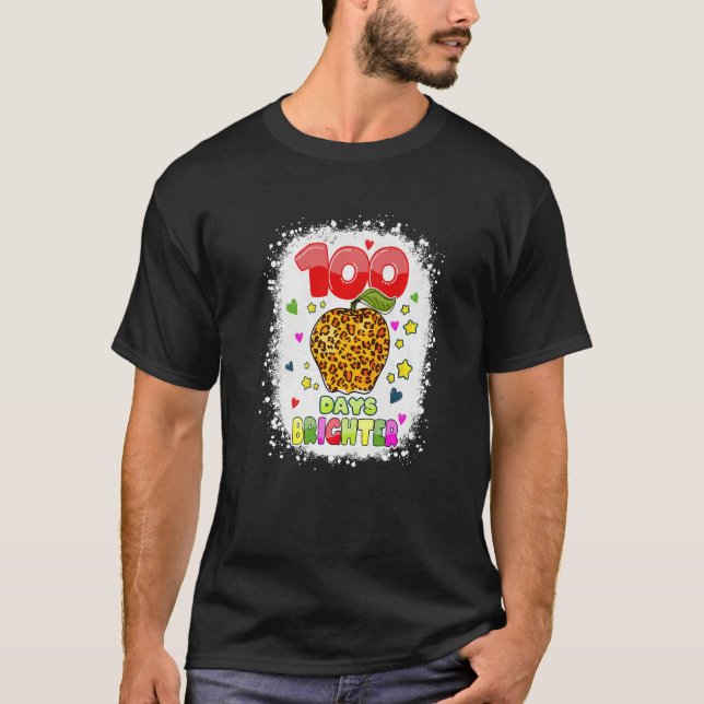 T-shirt 100 Days Brighter Shirt for Teachers Kids Leopard  (Devant)