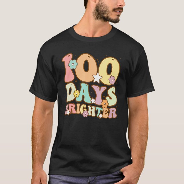 T-shirt 100 Days Brighter Teacher Kids Boys Girls 100 Days (Devant)