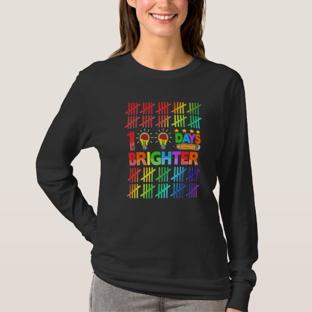 T-shirt 100 Days Brighter Teacher Kids Happy 100th Day Of  (Devant)