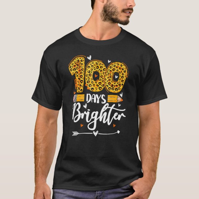 T-shirt 100 Days Brighter Teachers Funny Leopard 100 Days  (Devant)