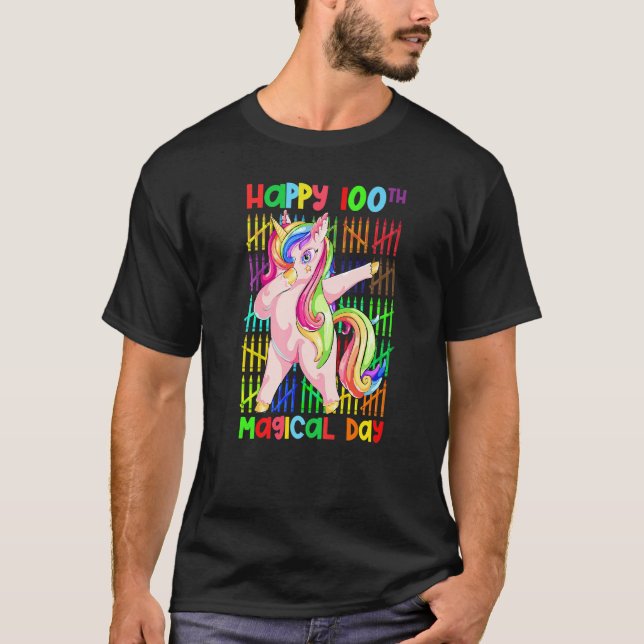 T-shirt 100 Days Dabbing Unicorn Happy 100th Magical Day R (Devant)