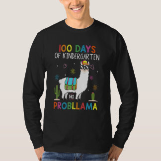 T-shirt 100 Days Kindergarten No Prob Llama Teacher 100th 