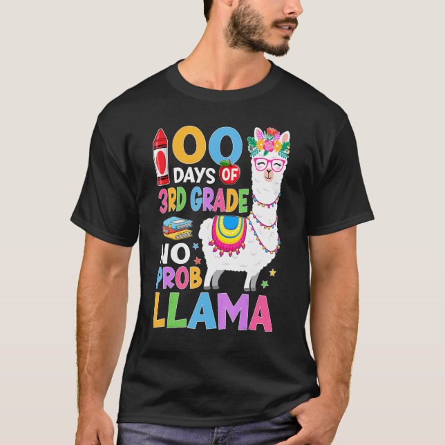T-shirt 100 Days of 3rd Grade No Probllama 100th Day Girls (Devant)