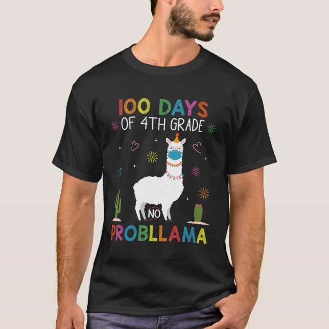T-shirt 100 Days of 4th Grade No Probllama Llama Mask Quar (Devant)