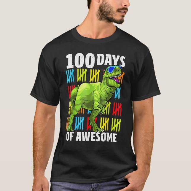 T-shirt 100 Days of Awesome Dinosaur Rex Boys 100th Day Of (Devant)