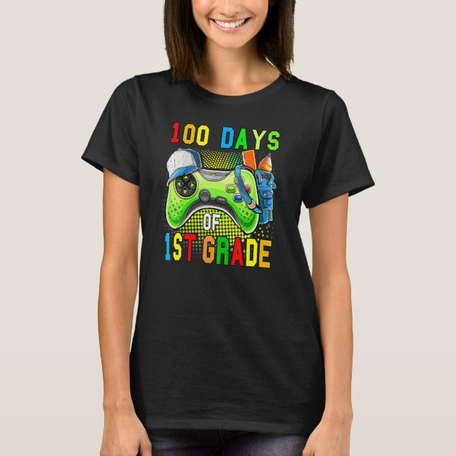 T-shirt 100 Days Of First Grade Level Unlocked 100 Days Of (Devant)