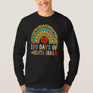 T-shirt 100 Days Of Fourth Grade Leopard Rainbow 100th Day