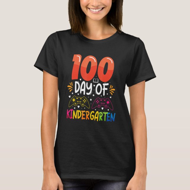 T-shirt 100 Days Of Kindergarten Gamer  100 Days Of School (Devant)