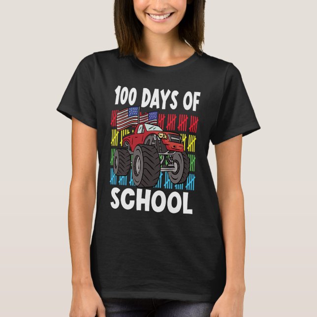 T-shirt 100 Days Of Kindergarten Mosnter Trucks  1 (Devant)
