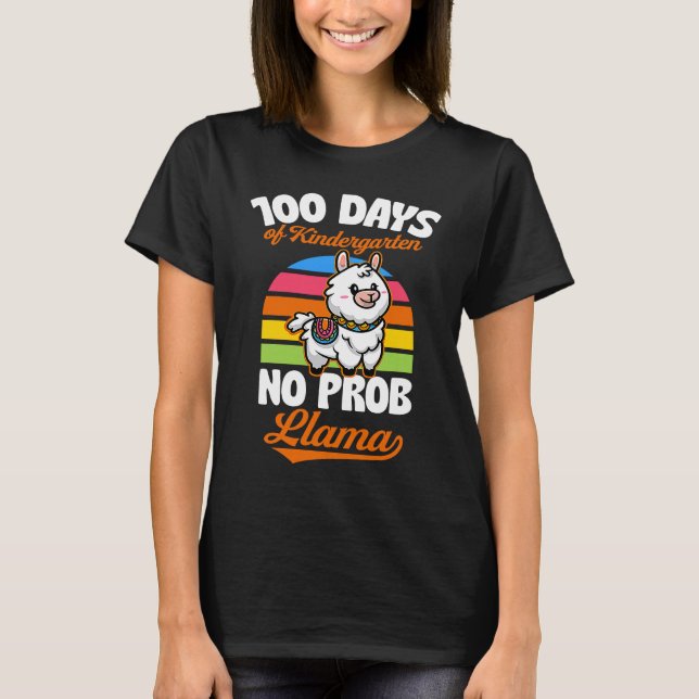 T-shirt 100 Days Of Kindergarten No Prob Llama Cute Animal (Devant)