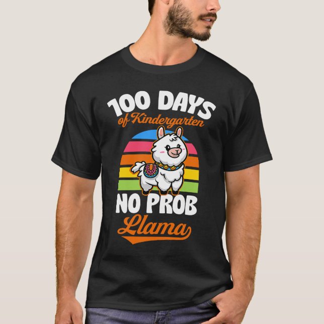 T-shirt 100 Days Of Kindergarten No Prob Llama Cute Animal (Devant)