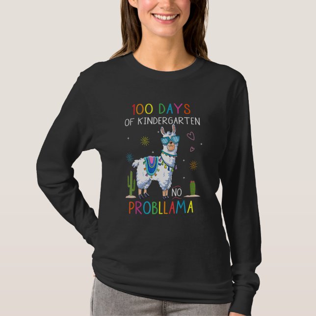 T-shirt 100 Days Of Kindergarten No Probllama Funny Llama  (Devant)